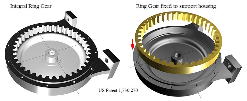 Actuator ring gear can be made as one part or it can be an assembly of two different parts. US Patent 1,730,270.