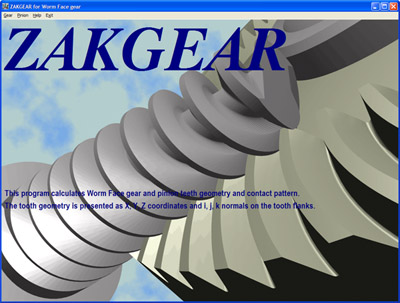 Main screen of worm face gear design and manufacturing software.
