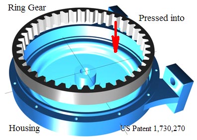 Ring gear and the gear housing can be manufactured individually and then assembled. US Patent 1,730,270.