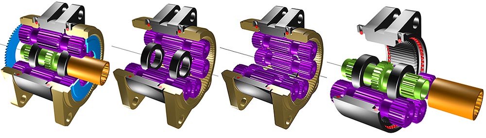 Compound planetary gear actuator can be used for flaps, slots and other mechanical systems.