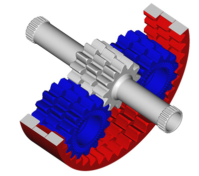 Split torque crown gear drives.