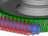 3-dimentional model of involute 23/3 worm gear set. ZAKGEAR software calculates contact pattern for aligned and misaligned gears. Can design oversized hob for localization of the tooth contact.